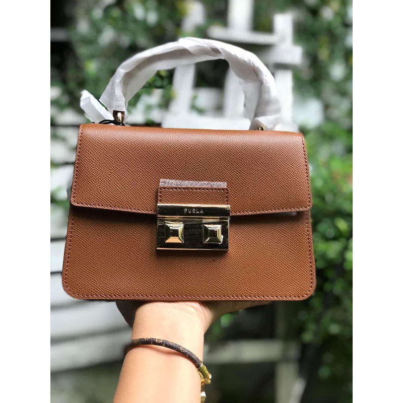 [ FURLA AUTH] túi xách nữ fur.la Top bella mini nâu cognac sale