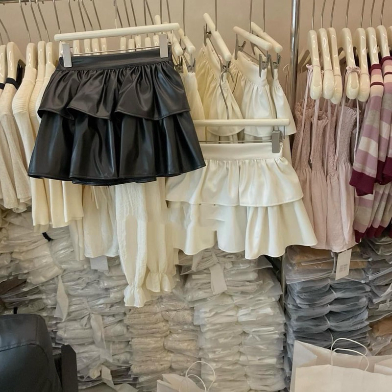Chân Váy Da Xếp Ly Dáng Xoè 2 Tầng - Hàng Quảng Châu Loại 1