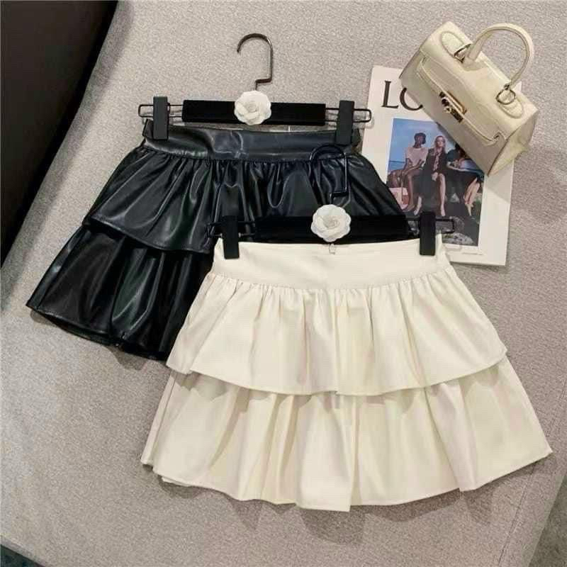 Chân Váy Da Xếp Ly Dáng Xoè 2 Tầng - Hàng Quảng Châu Loại 1