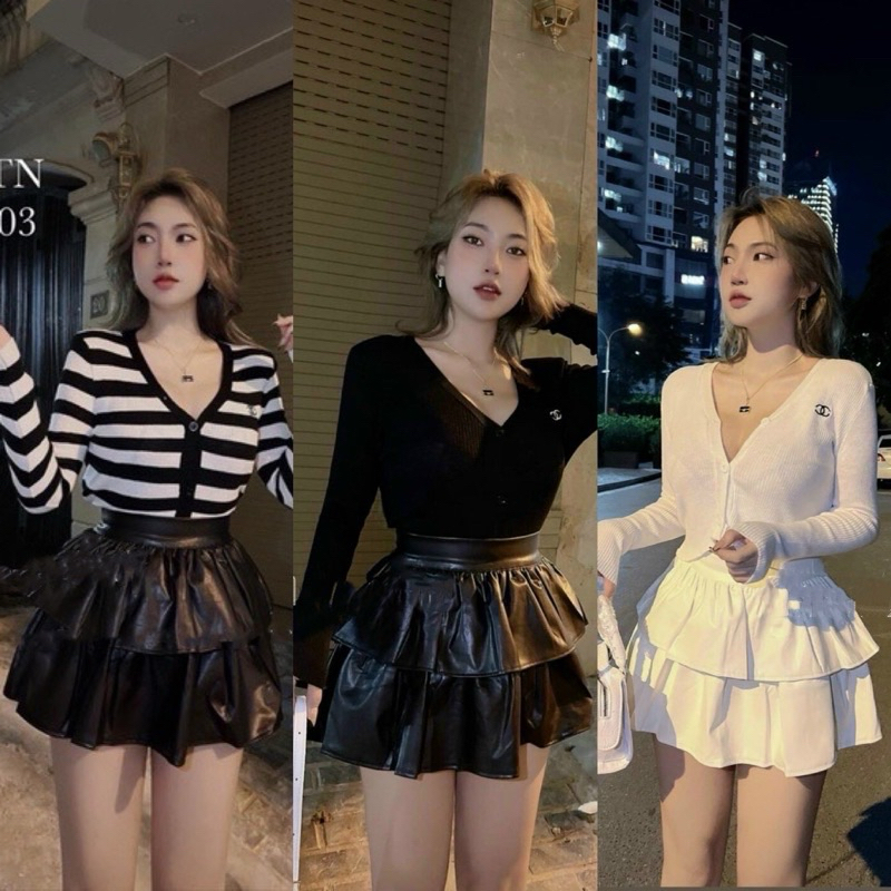 Chân Váy Da Xếp Ly Dáng Xoè 2 Tầng - Hàng Quảng Châu Loại 1