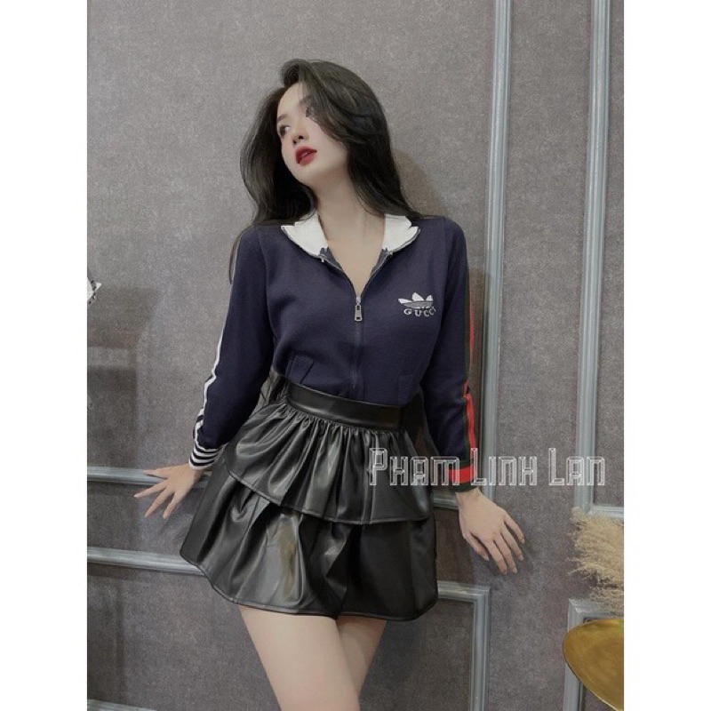 Chân Váy Da Xếp Ly Dáng Xoè 2 Tầng - Hàng Quảng Châu Loại 1