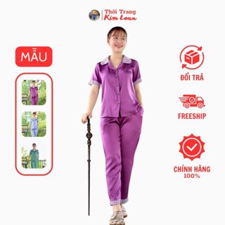[K37,K38] - Đồ bộ Pijama nữ tay ngắn, quần dài màu tím, xanh - Chất liệu lụa Latin cao cấp