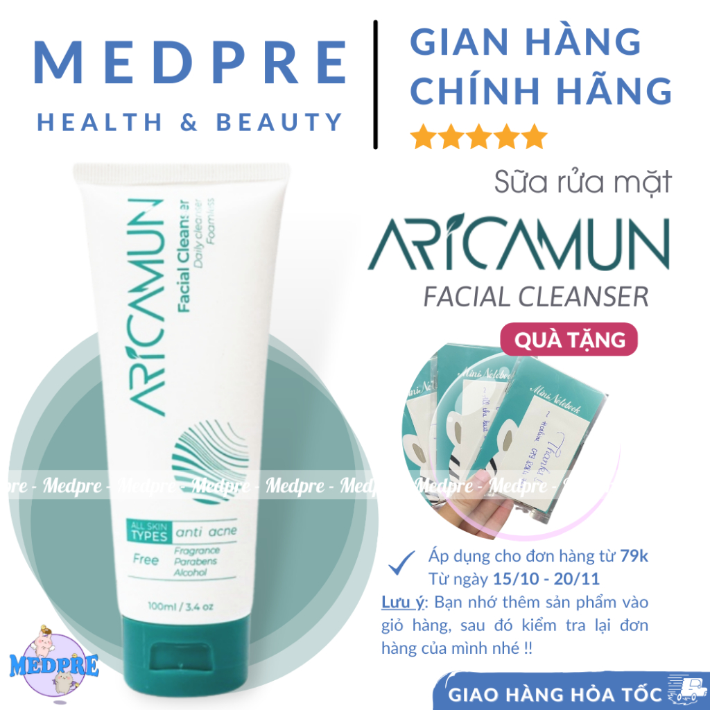 Aricamun Facial Cleanser - Sữa rửa mặt dịu nhẹ không tạo bọt xà phòng dưỡng ẩm cho mọi loại da (mụn, nhạy cảm, dầu nhờn)