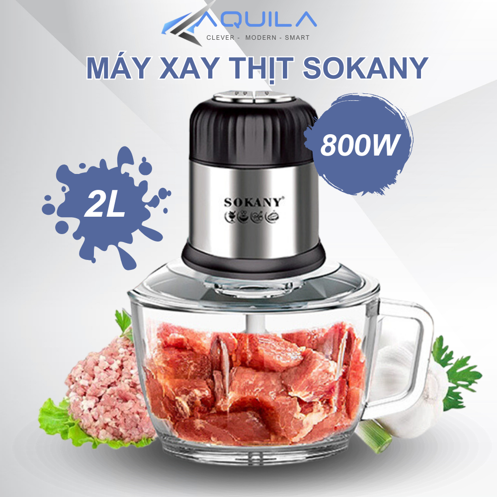 Máy xay thịt đa năng SOKANY-SK7025 cối thủy tinh 2.0L, công suất 800W, cối xay thịt cao cấp - Bảo hành 12 Tháng