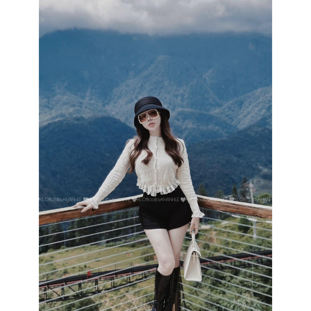 Áo len kiểu nút tay dài lai phối viền ren bèo hàng đẹp QC!