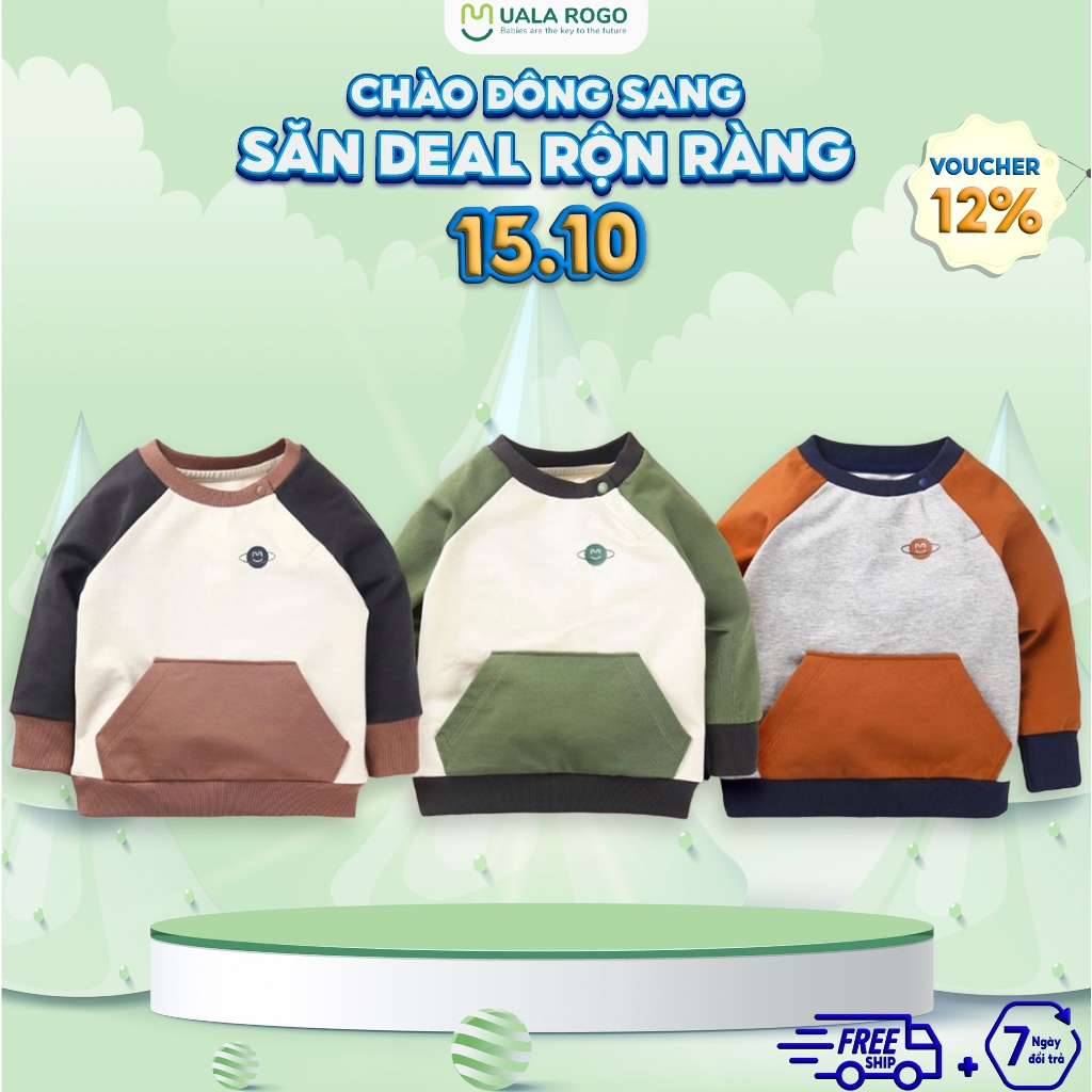 Áo dài tay cho bé Jaglan Ualarogo nỉ cotton 1-5 tuổi cúc vai túi bụng ấm thoáng nhẹ 3663