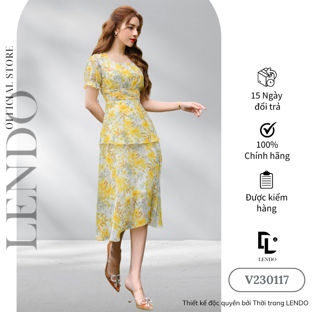 Đầm hoa xòe LENDO cao cấp V230117