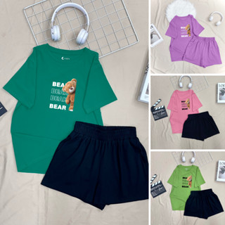 Set đồ nữ LOZA hình gấu Bear - Đồ bộ nữ  gồm áo thun dáng rộng + quần đùi cotton - BP17