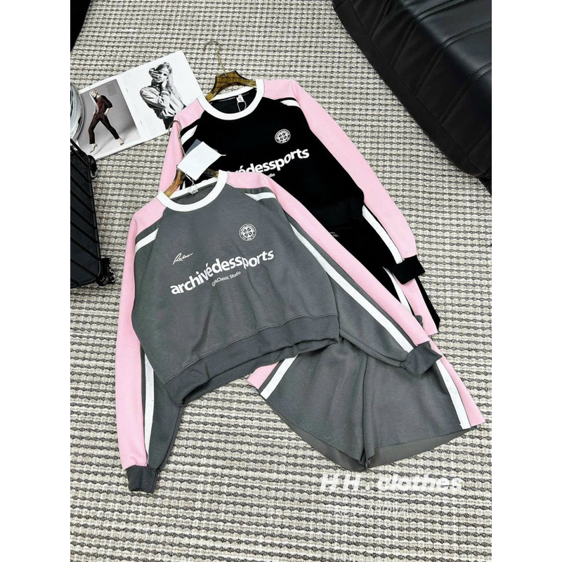 Set áo tay dài phối màu kèm quần short