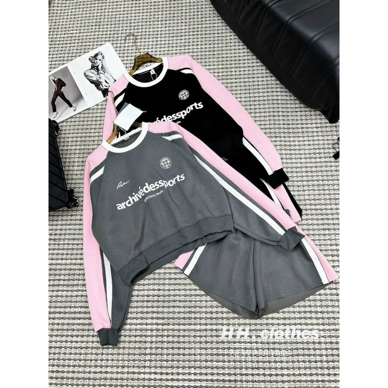 Set áo tay dài phối màu kèm quần short