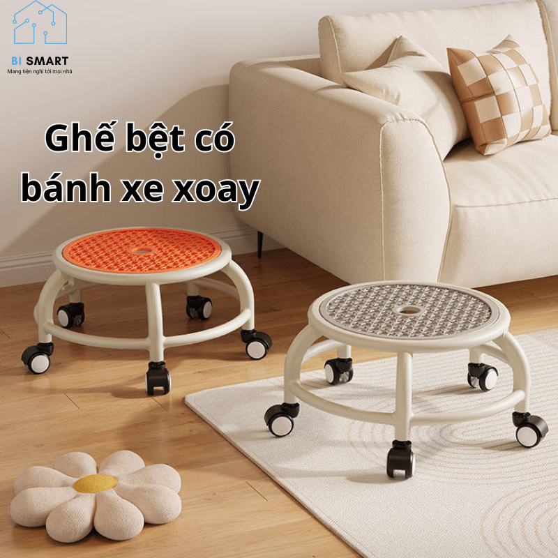 Ghế tròn xoay bệt có bánh xe xoay 360 độ , ghế nail , ghế bệt đóng hàng khung viền chắc chắn , màu s