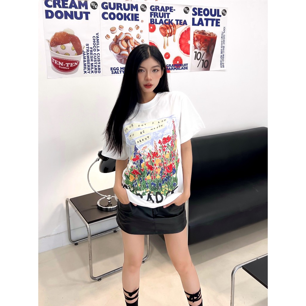 Áo thun form rộng Paradox tay lỡ - Unisex - In hình - ELATED TEE - Trắng