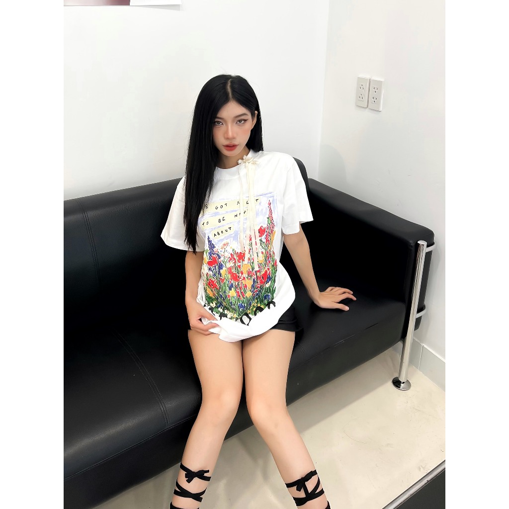 Áo thun form rộng Paradox tay lỡ - Unisex - In hình - ELATED TEE - Trắng