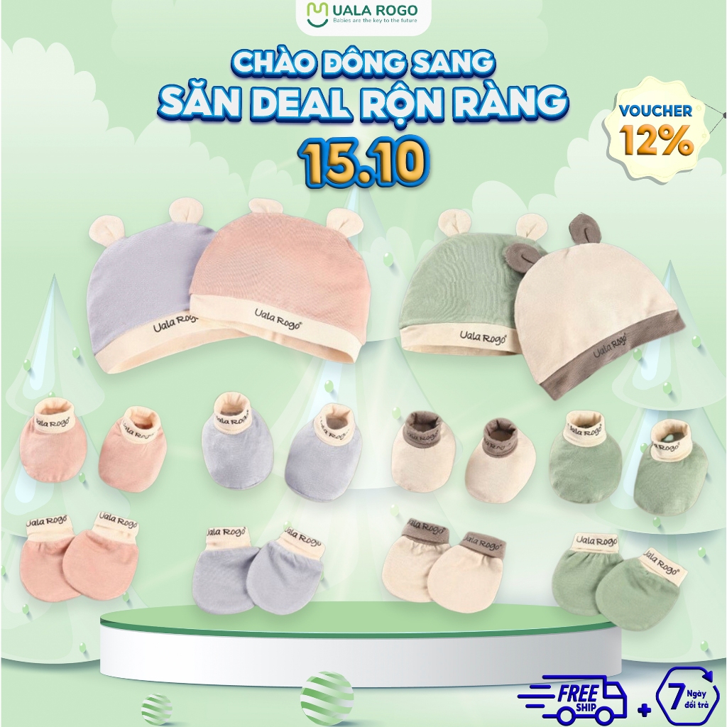 Set bao tay chân mũ sơ sinh cho bé Ualarogo 0-6 tháng vải sợi tre thoáng mát thấm hút co giãn 2462