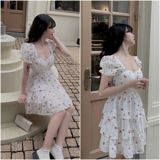 ĐẦM XỐP XÒE IN HOA 3 TẦNG(CÓ MÚT NGỰC)
