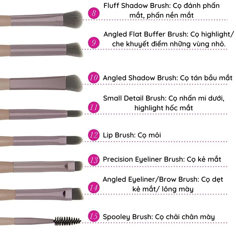 Bộ Cọ Trang Điểm Bh Cosmetics 15 Cây Lavish Elegance kèm ví