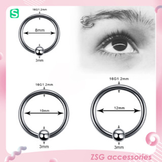   Set 2 chiếc  Khuyên vòng bi cơ bản xỏ Vành Tai   Mũi   Môi   Lông Mày 16G màu Bạc 8mm   10mm   12mm 