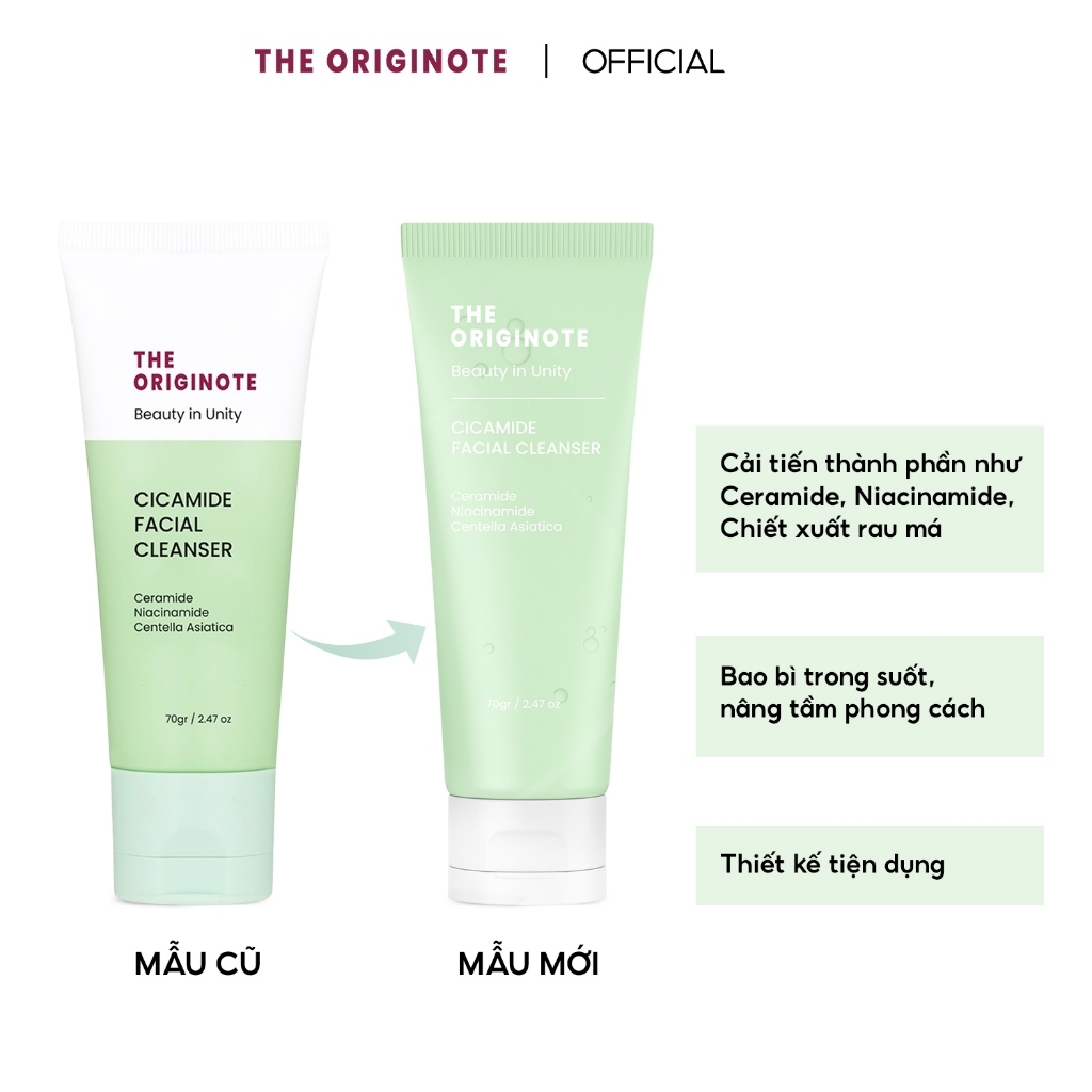 Sữa rửa mặt sáng da The Originote Cicamide Facial Cleanser với Ceramide Niacinamide và chiết xuất rau má 70gr 7621