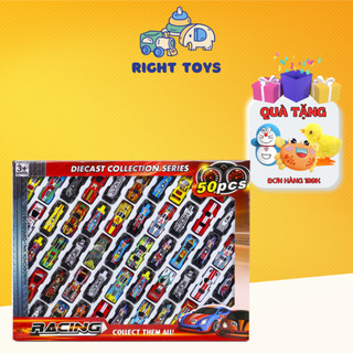 Set 50 mô hình ô tô xe đua, hộp 50 xe đua nhiều màu sắc chất liệu nhựa và hợp kim cho bé