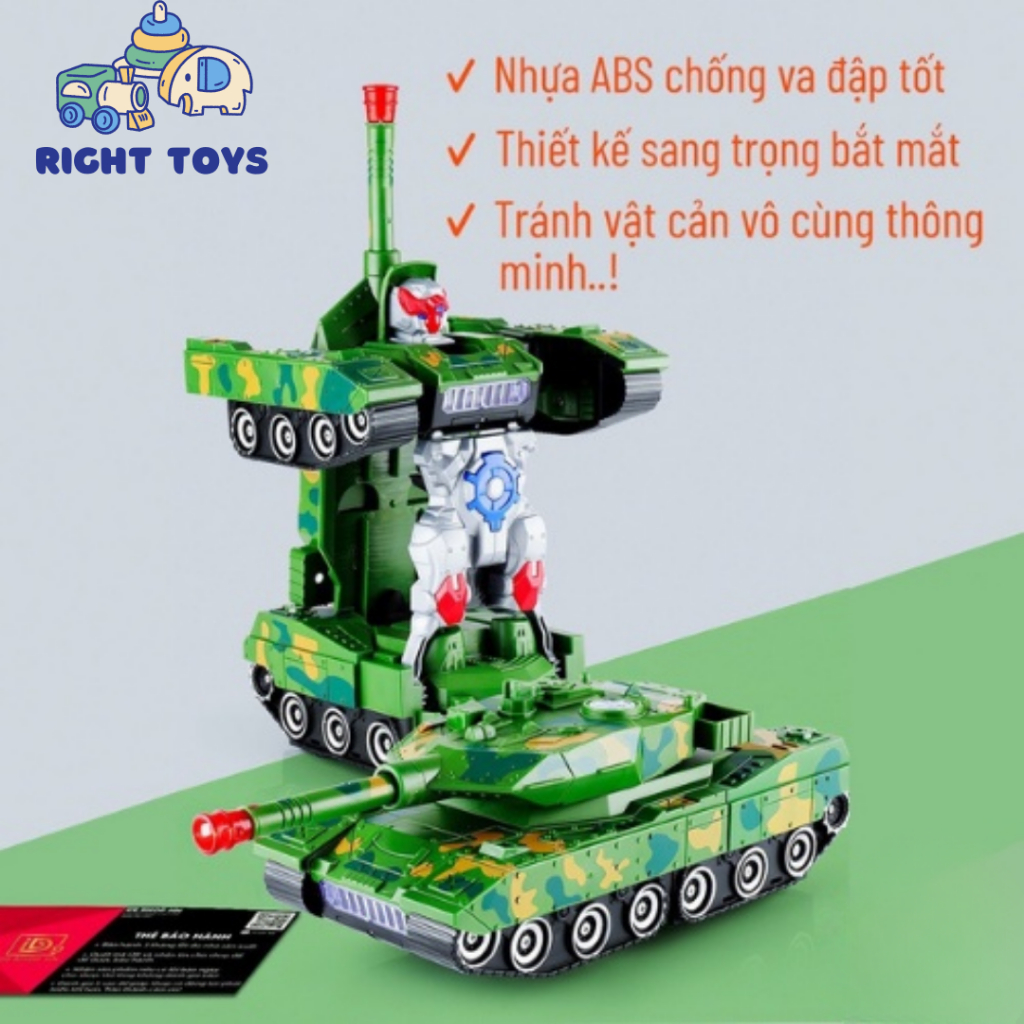 Đồ chơi trẻ em xe tăng biến hình robot tự động có đèn và nhạc
