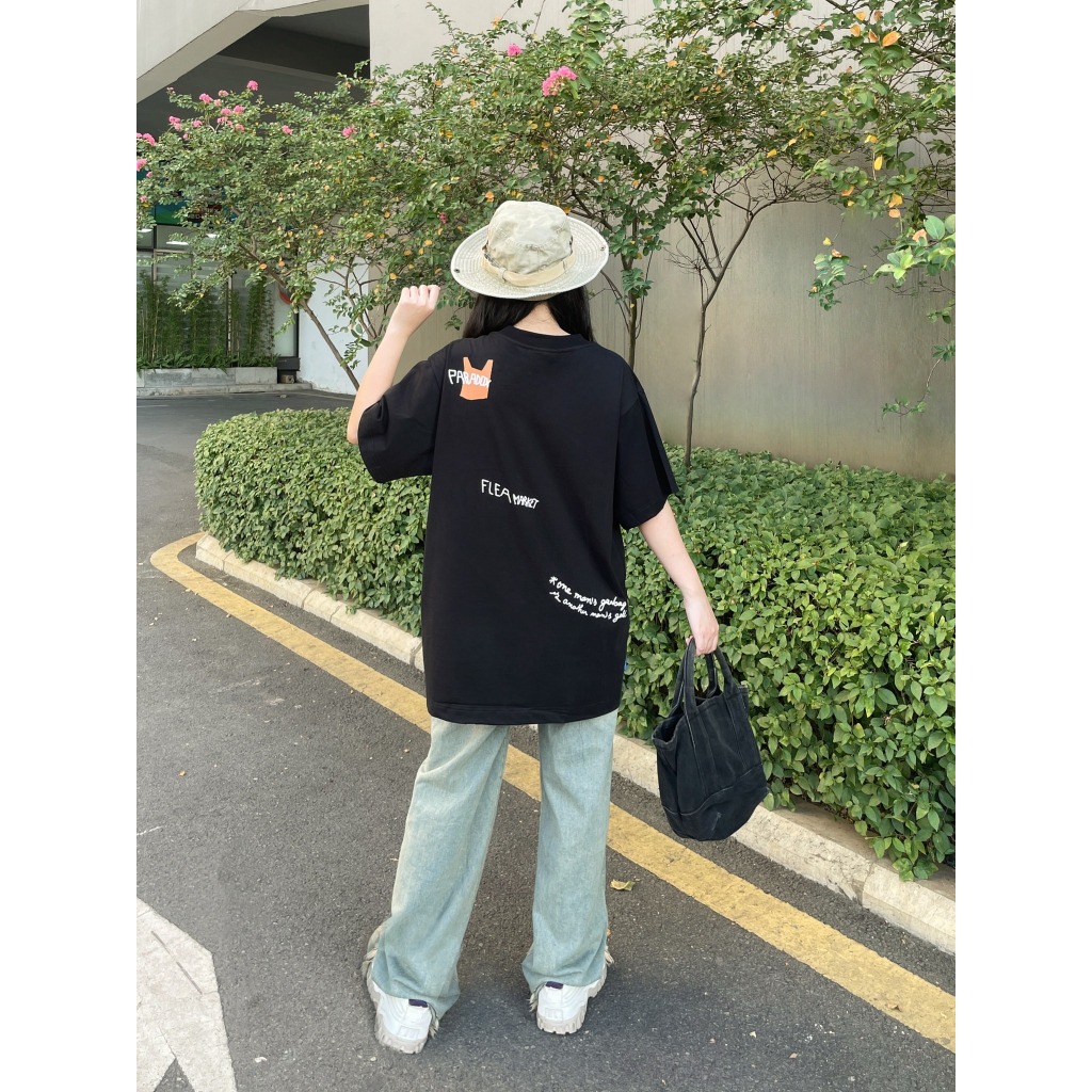 Áo thun form rộng Paradox tay lỡ - Unisex - In hình - SALVAGE TEE - Đen, Trắng