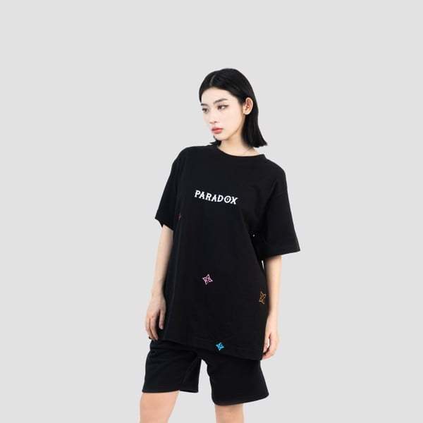 Áo thun form rộng Paradox tay lỡ - Unisex - In hình - COLORFUL LOGO - Đen