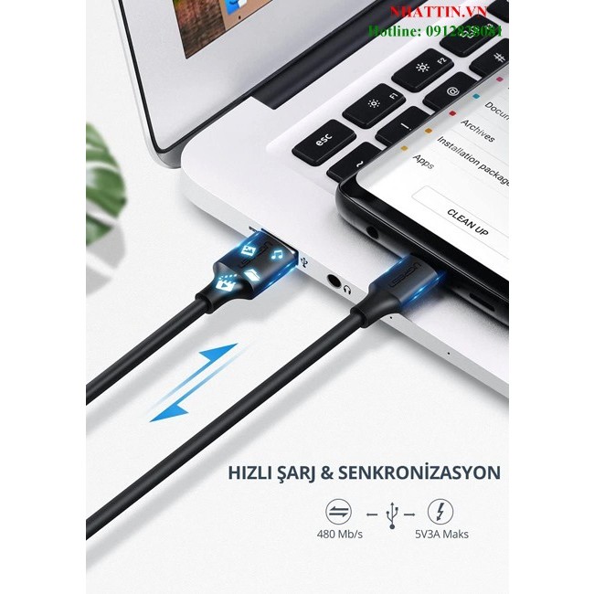 Cáp sạc, dữ liệu USB Type-A 2.0 sang USB Type-C dài 0,5M Ugreen 60115 cao cấp