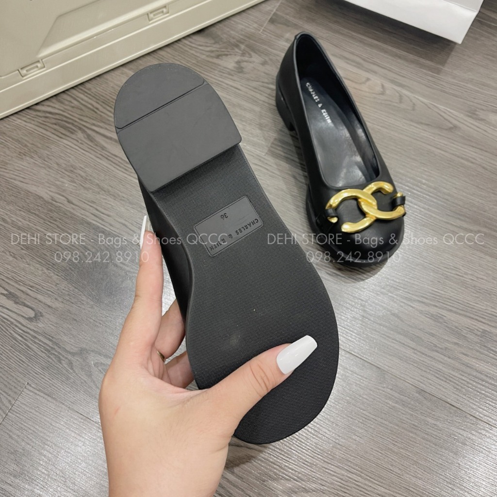 Giày nữ giày búp bê nữ CK đế cao 2cm mũi tròn xích vàng  sang trọng hàng Fullbox