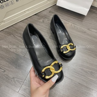Giày nữ giày búp bê nữ CK đế cao 2cm mũi tròn xích vàng  sang trọng hàng Fullbox D096