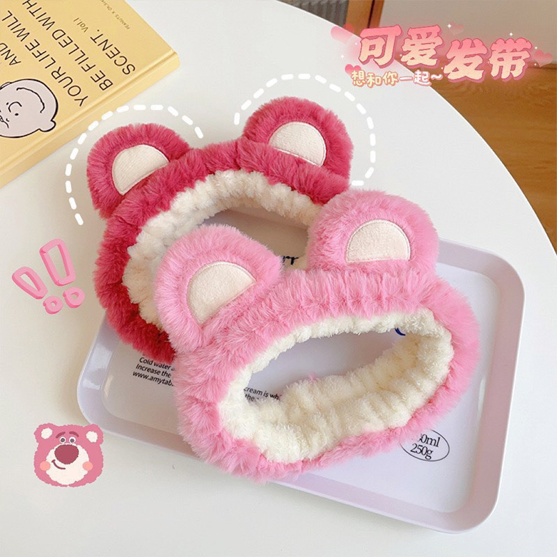 Cài Tóc- Băng Đô Bờm Cài Tóc Hồng Lông Gấu Dâu Lotso Hồng Dễ Thương Giá Rẻ Saka