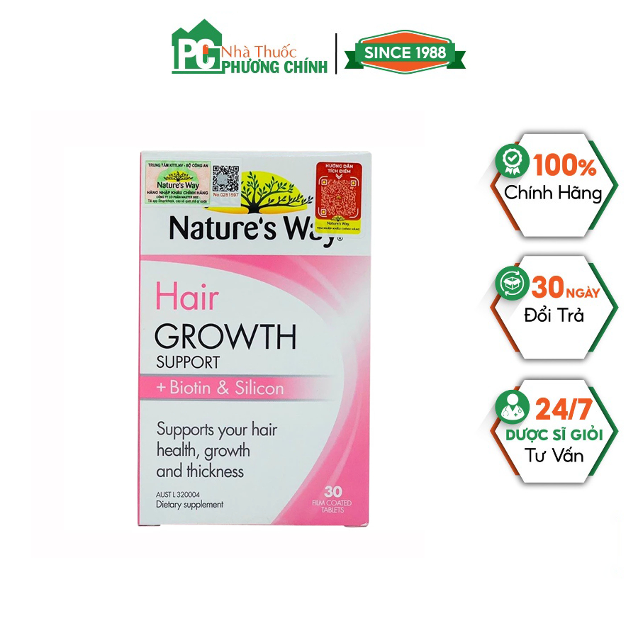 Nature's Way Hair Growth Support + Biotin & Silicon - Hỗ Trợ Tóc Mọc Dày, Óng Ả (Hộp 30 Viên)