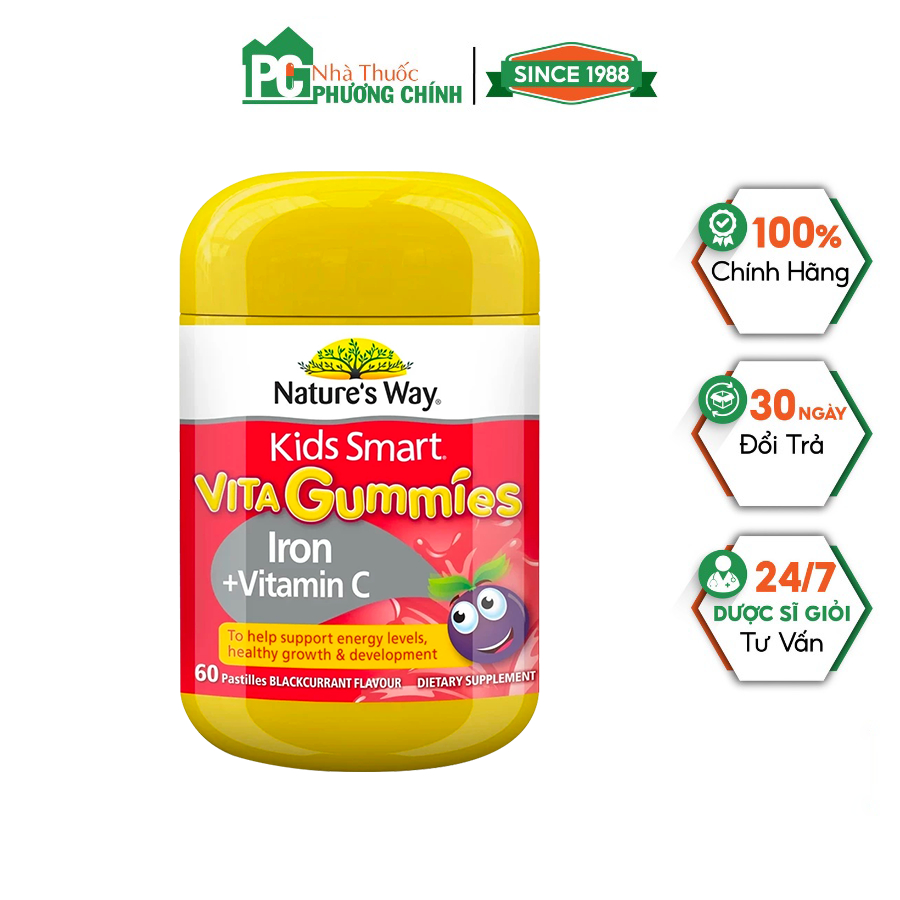 Nature's Way Kids Smart Vita Gummies Iron + Vitamin C - Kẹo Dẻo Bổ Sung Sắt Hữu Cơ Và Vitamin C (Hộp 60 Viên)