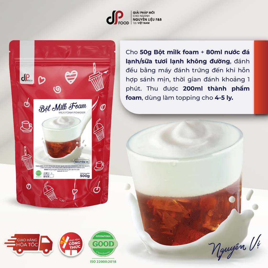 Bột Milk Foam Nguyên Vị DP FOOD - Gói 500G - Thơm Béo Đậm Đà - Làm Topping Rót Lên Trên Trà Sữa, Cà Phê, Sốt Chấm Bánh Q