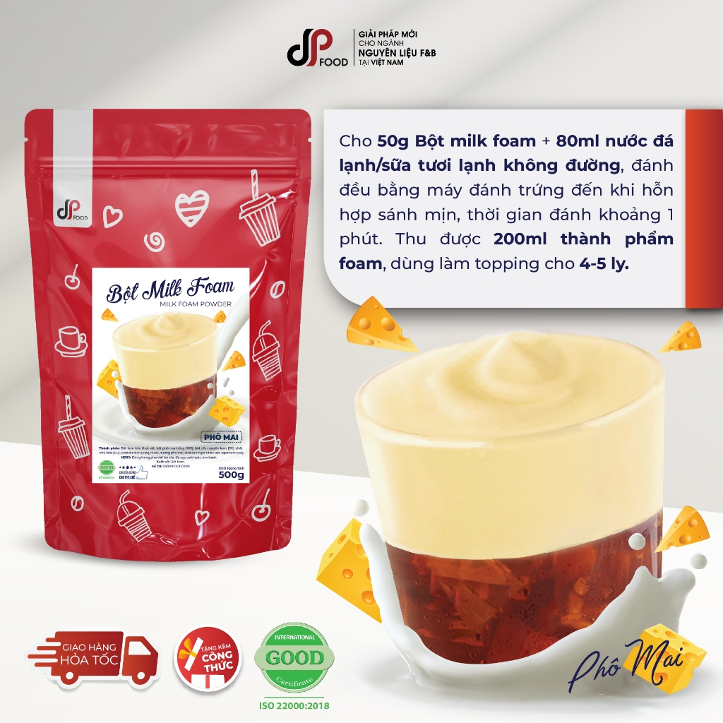 Bột Milk Foam Phô Mai DP FOOD - Gói 500G - Thơm Béo Đậm Đà - Làm Topping Rót Lên Trên Trà Sữa, Cà Phê, Sốt Chấm Bánh Que