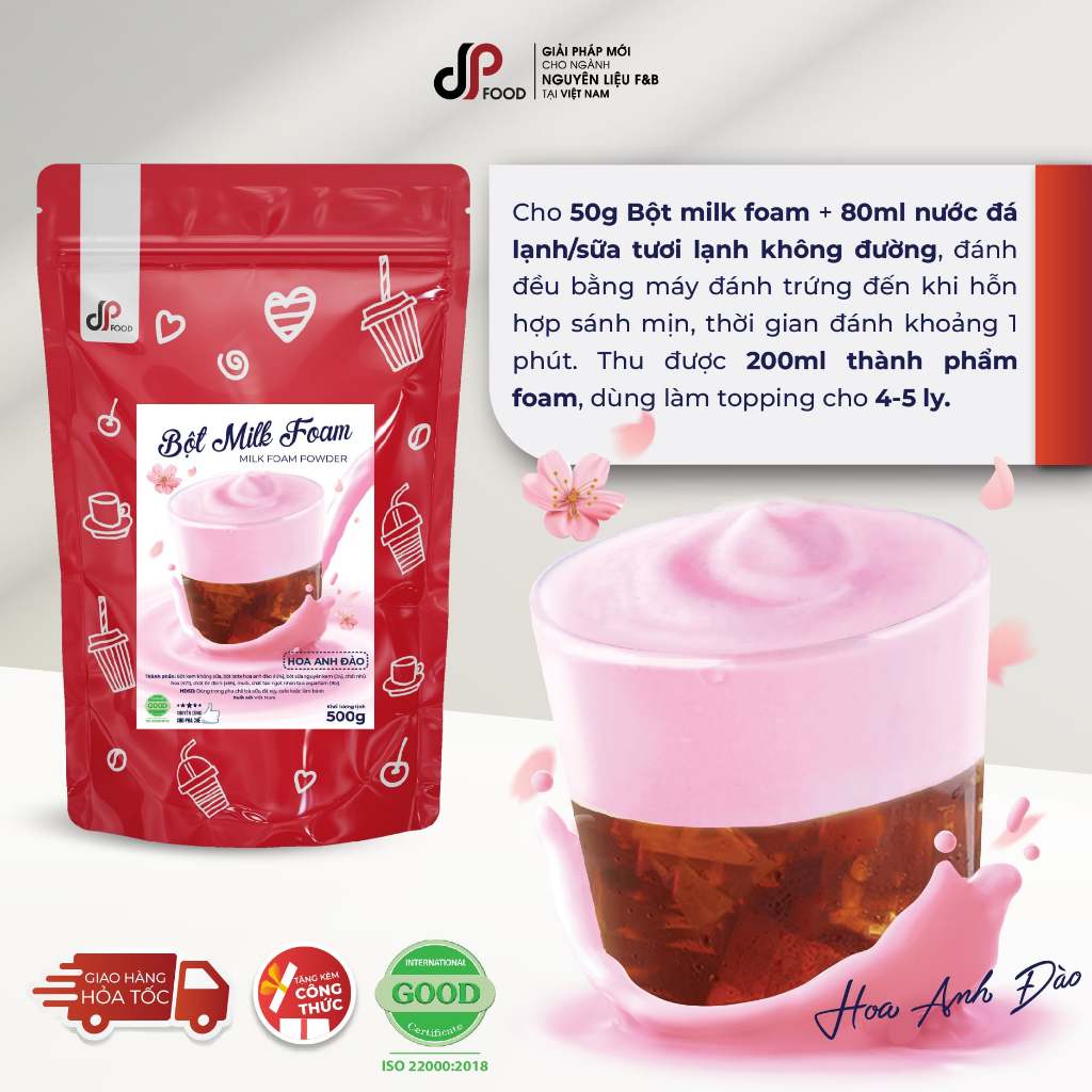 Bột Milk Foam Hoa Anh Đào DP FOOD - Gói 500G - Thơm Béo Đậm Đà - Làm Topping Rót Lên Trên Trà Sữa, Cà Phê, Sốt Chấm Bánh