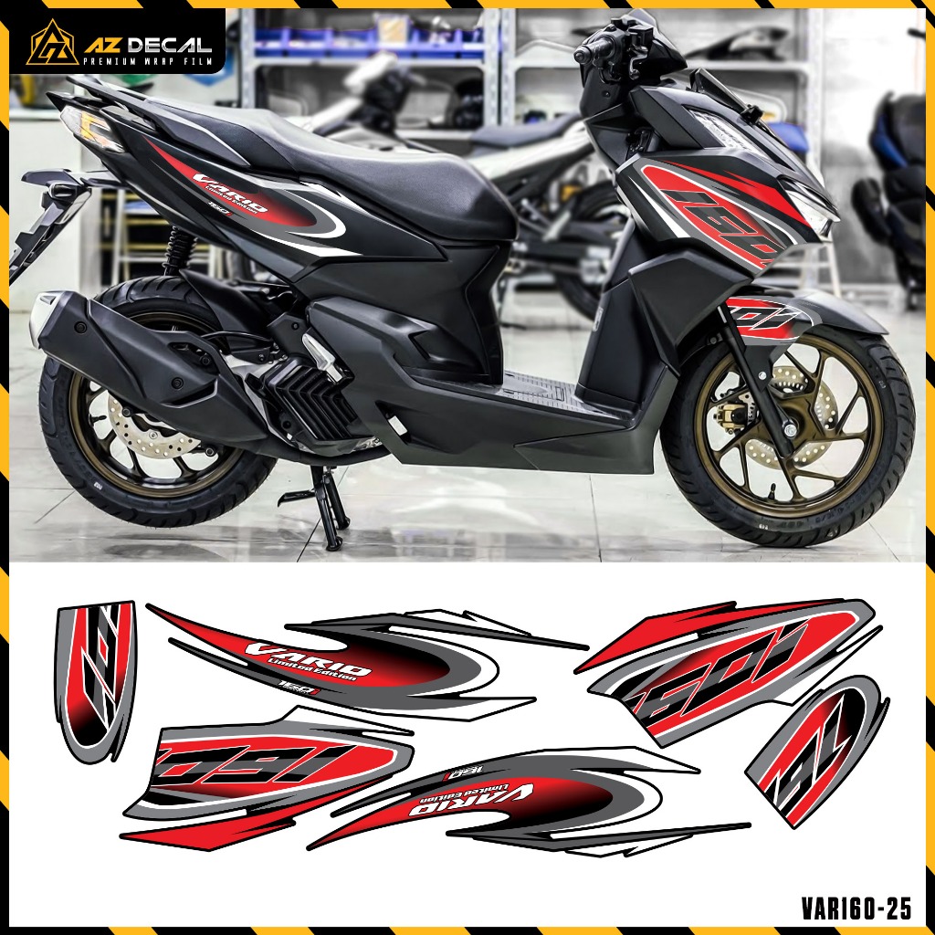 Tem Xe Vario 160 2023 Thiết Kế Mềm Mại | VAR160-25 | Team Decal Hình Dán Rời Xe Máy Đen Đỏ Trắng Chống Nước