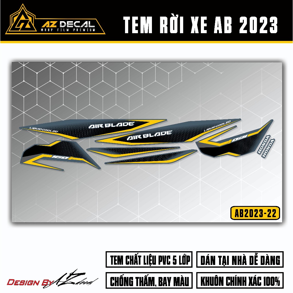 Tem Xe AirBlade 2023 Thiết Kế Mới | AB2023-22 | Team Decal Hình Dán Xe Máy AB Air Blade Chống Nước Bền Màu