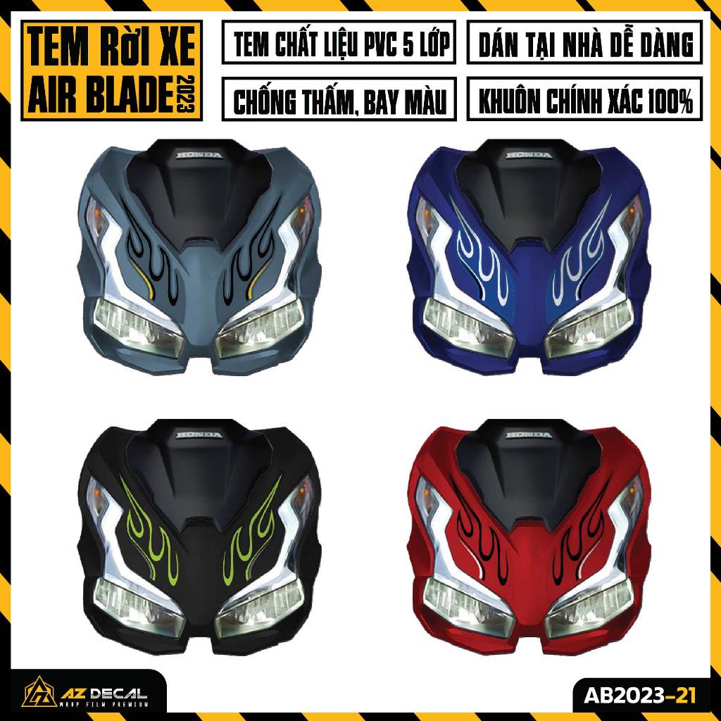 Tem Xe AirBlade 2023 Thiết Kế Lửa Cách Điệu | AB2023-21 | Team Decal Hình Dán Xe Máy AB Air Blade Chống Nước Bền Màu