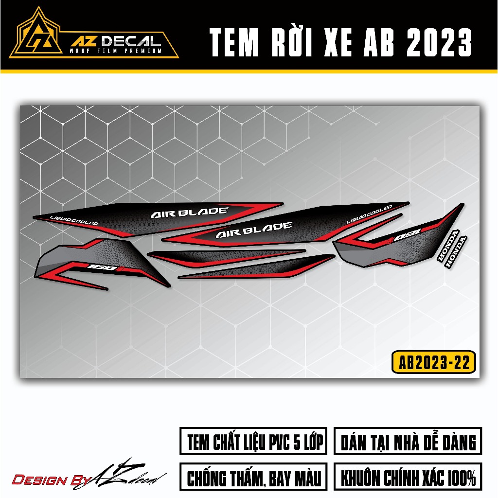 Tem Xe AirBlade 2023 Thiết Kế Mới | AB2023-22 | Team Decal Hình Dán Xe Máy AB Air Blade Chống Nước Bền Màu