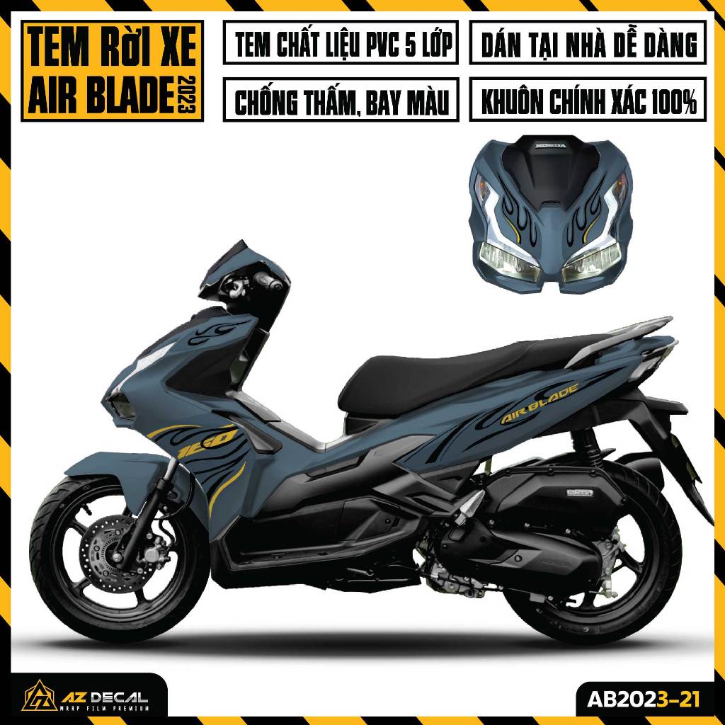 Tem Xe AirBlade 2023 Thiết Kế Lửa Cách Điệu | AB2023-21 | Team Decal Hình Dán Xe Máy AB Air Blade Chống Nước Bền Màu