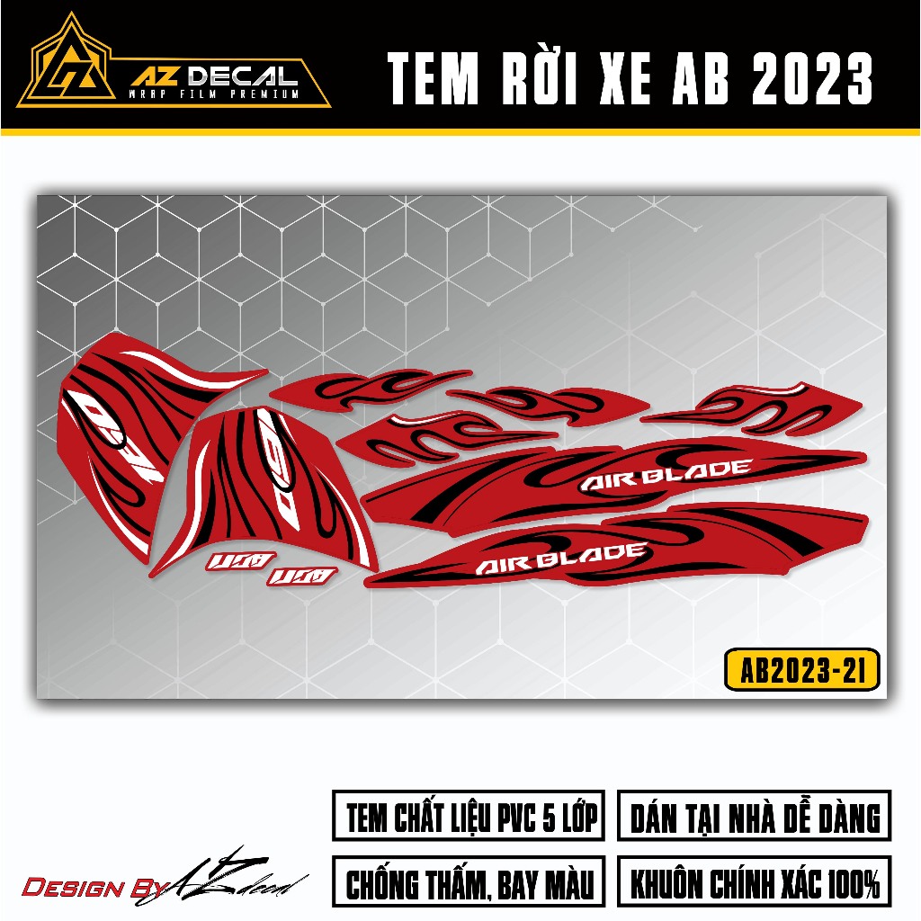 Tem Xe AirBlade 2023 Thiết Kế Lửa Cách Điệu | AB2023-21 | Team Decal Hình Dán Xe Máy AB Air Blade Chống Nước Bền Màu