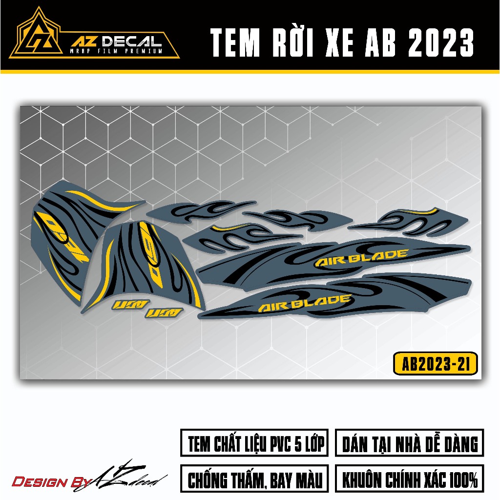 Tem Xe AirBlade 2023 Thiết Kế Lửa Cách Điệu | AB2023-21 | Team Decal Hình Dán Xe Máy AB Air Blade Chống Nước Bền Màu