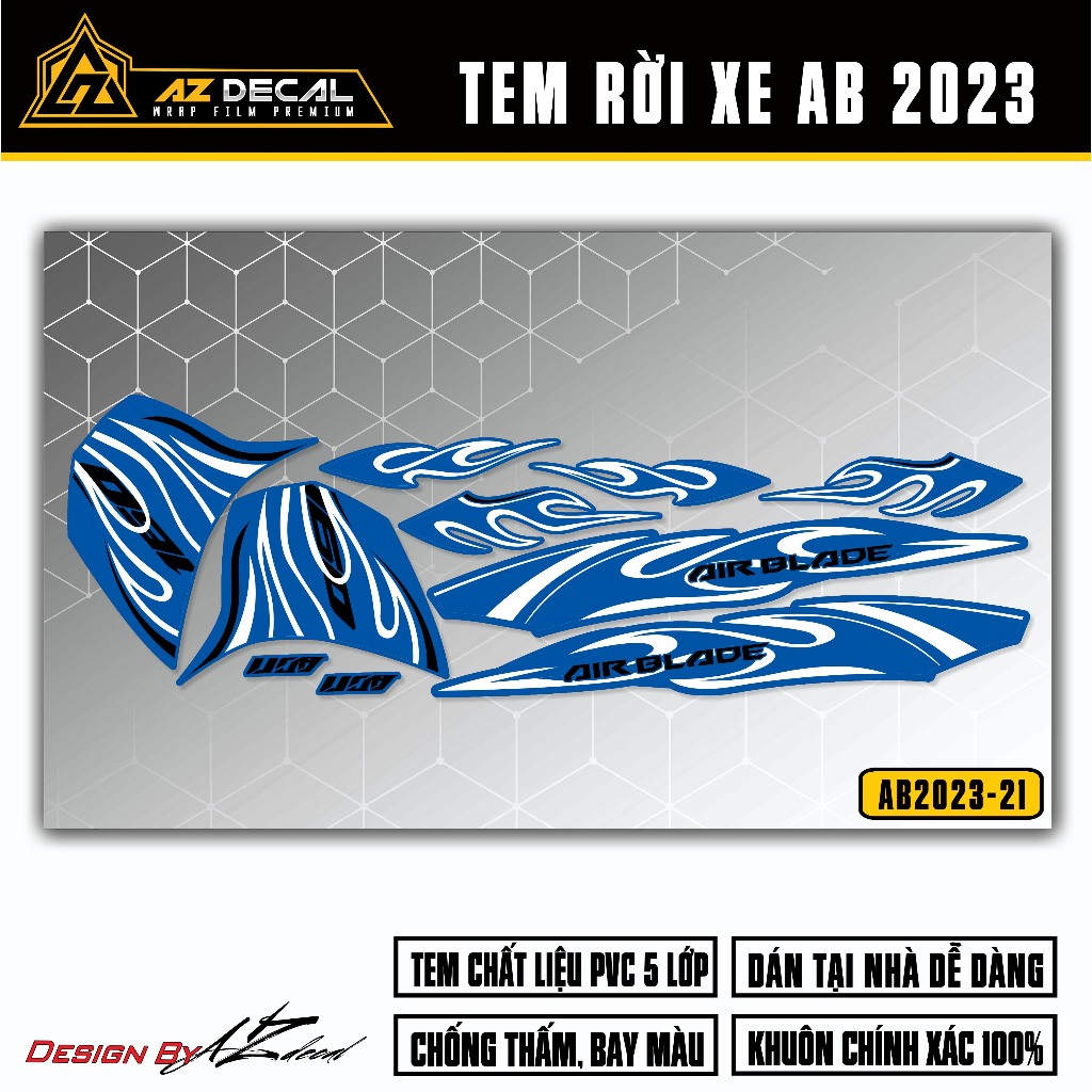 Tem Xe AirBlade 2023 Thiết Kế Lửa Cách Điệu | AB2023-21 | Team Decal Hình Dán Xe Máy AB Air Blade Chống Nước Bền Màu
