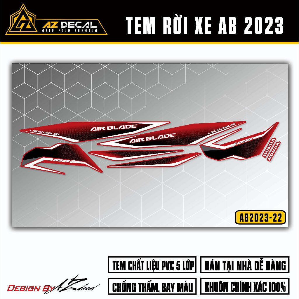 Tem Xe AirBlade 2023 Thiết Kế Mới | AB2023-22 | Team Decal Hình Dán Xe Máy AB Air Blade Chống Nước Bền Màu