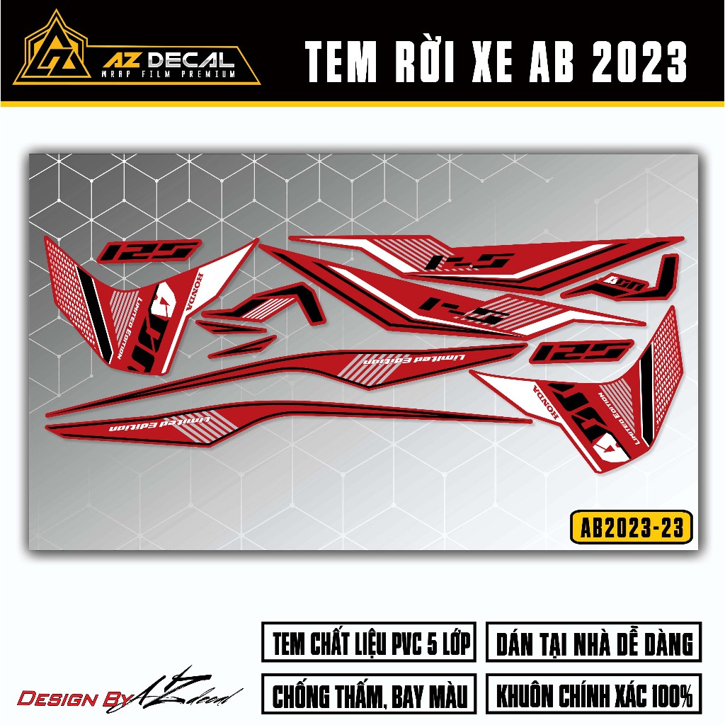 Tem Xe AirBlade 2023 Thiết Kế Hiện Đại  | AB2023-23 | Team Decal Hình Dán Xe Máy AB Air Blade Chống Nước Bền Màu