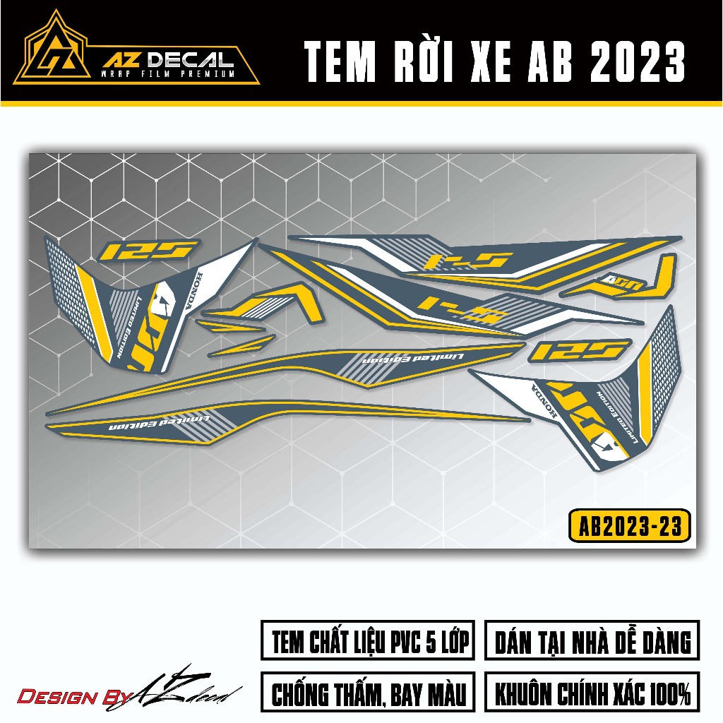 Tem Xe AirBlade 2023 Thiết Kế Hiện Đại  | AB2023-23 | Team Decal Hình Dán Xe Máy AB Air Blade Chống Nước Bền Màu