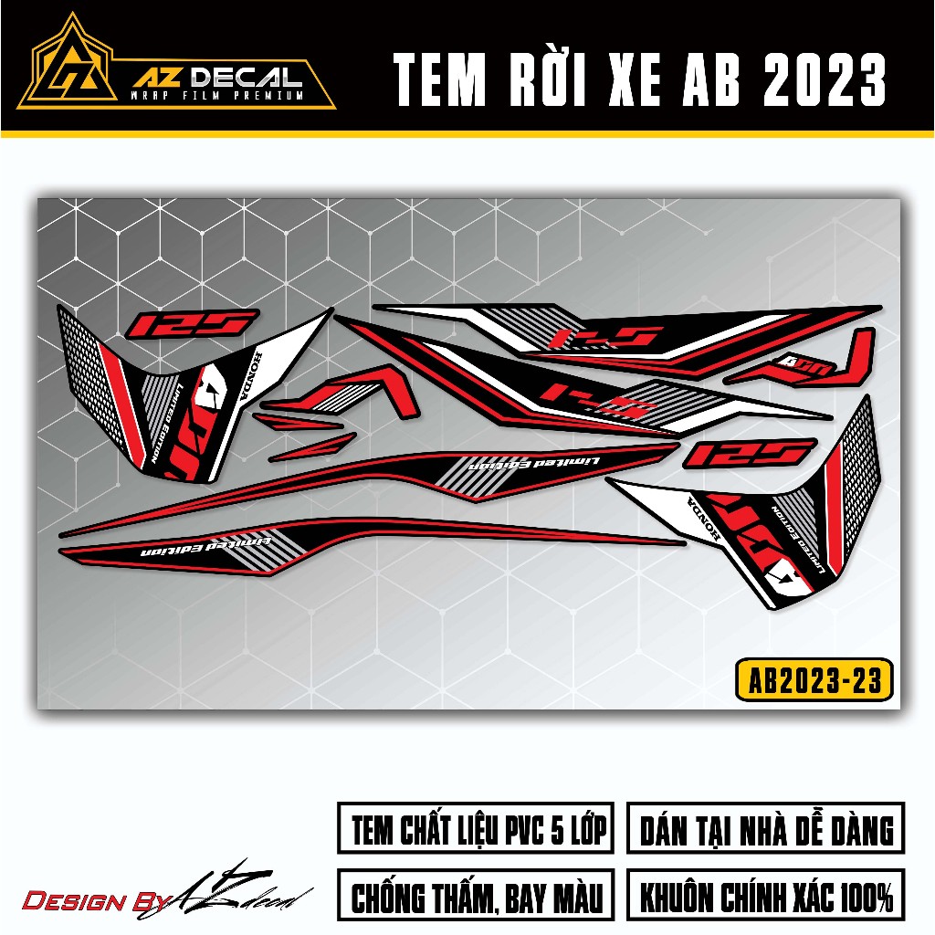 Tem Xe AirBlade 2023 Thiết Kế Hiện Đại  | AB2023-23 | Team Decal Hình Dán Xe Máy AB Air Blade Chống Nước Bền Màu