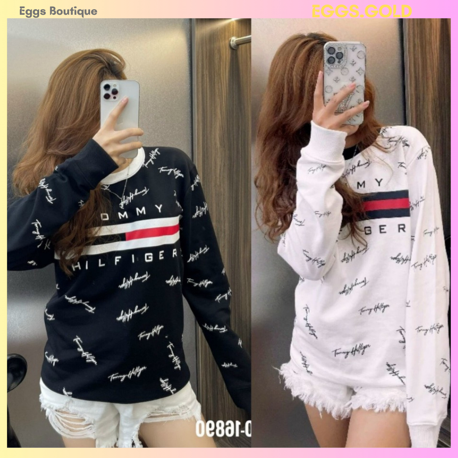Áo phông dài tay nữ cực hot, áo thun sweater form dáng rộng hoạ tiết chữ chất nit cotton đẹp