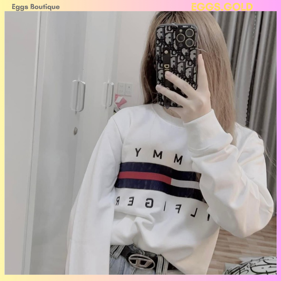 Áo phông dài tay nữ cực hot, áo thun sweater form dáng rộng hoạ tiết chữ chất nit cotton đẹp