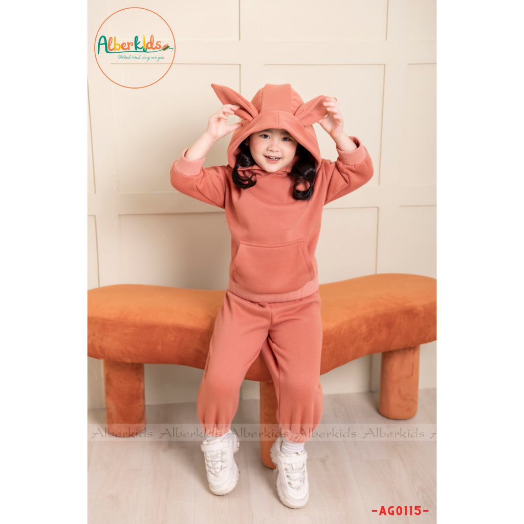 Bộ nỉ thu đông tai thỏ đáng yêu ALBER KIDS cho bé gái 2,3,4,5,6,7,8,9,10,11,12 tuổi [AG0115]